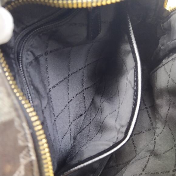 Michael Kors Brown Canvas Leather Trim MK Printed Top Zipper Closure Backpack - Picture 15 of 16